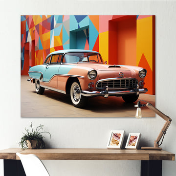 Cubic Multicolor Car Photography - Car Vintage Canvas Wall Art